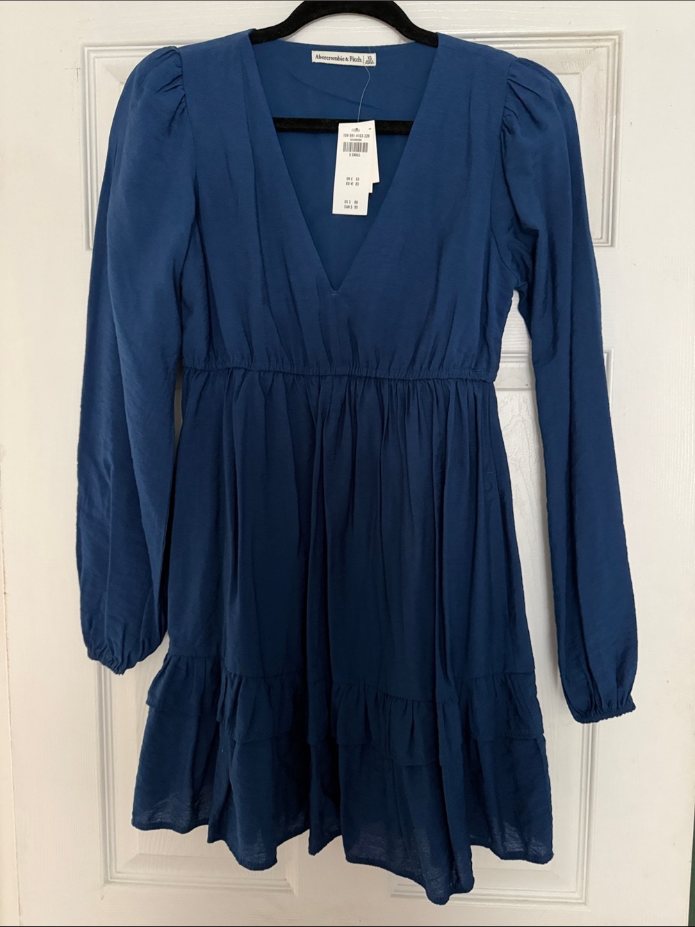 Abercrombie & Fitch womens Blue V-Neck Tiered Long-Sleeve Dress